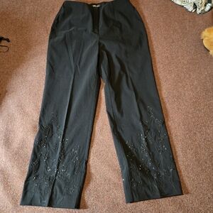 INC Stretch Rayon Pants With Embroidered & Beaded Legs Size 10 Black